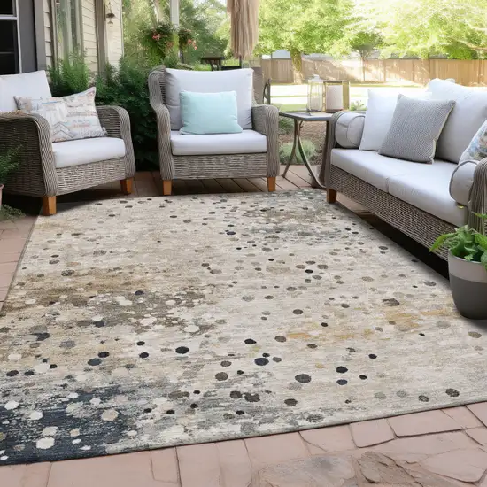 Ivory And Taupe Abstract Washable Indoor Outdoor Area Rug Photo 5