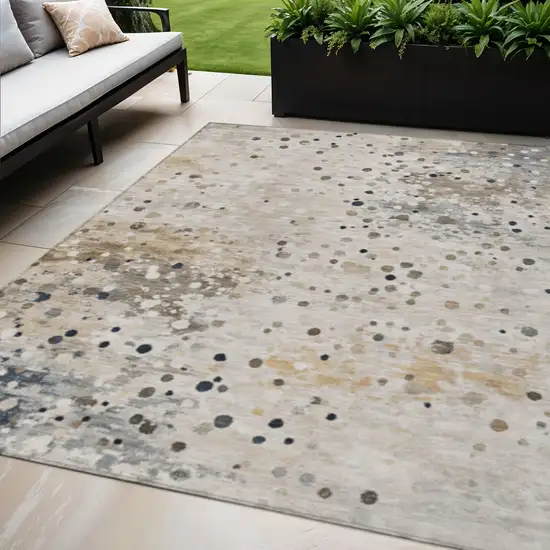 Ivory And Taupe Abstract Washable Indoor Outdoor Area Rug Photo 2
