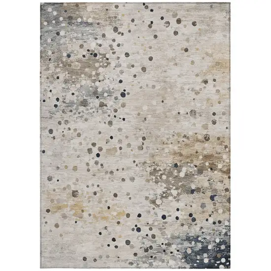 Ivory And Taupe Abstract Washable Indoor Outdoor Area Rug Photo 3
