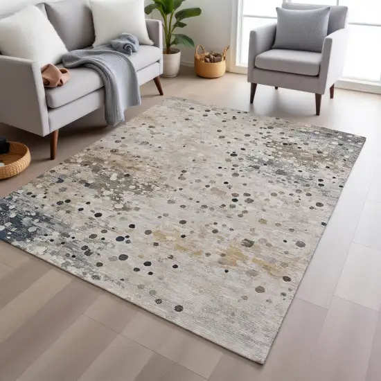 Ivory And Taupe Abstract Washable Indoor Outdoor Area Rug Photo 6