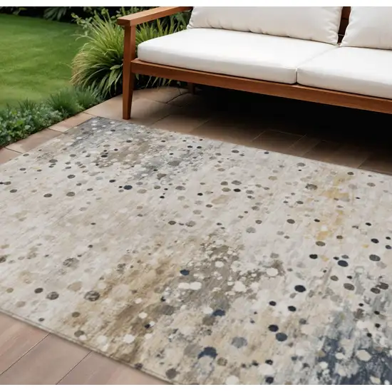Ivory And Taupe Abstract Washable Indoor Outdoor Area Rug Photo 2