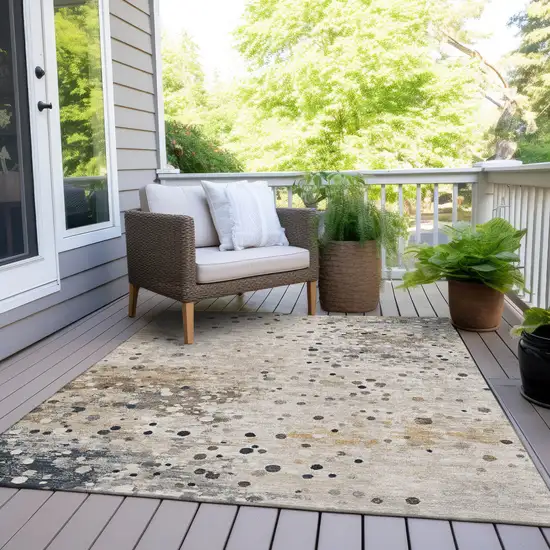 Ivory And Taupe Abstract Washable Indoor Outdoor Area Rug Photo 8