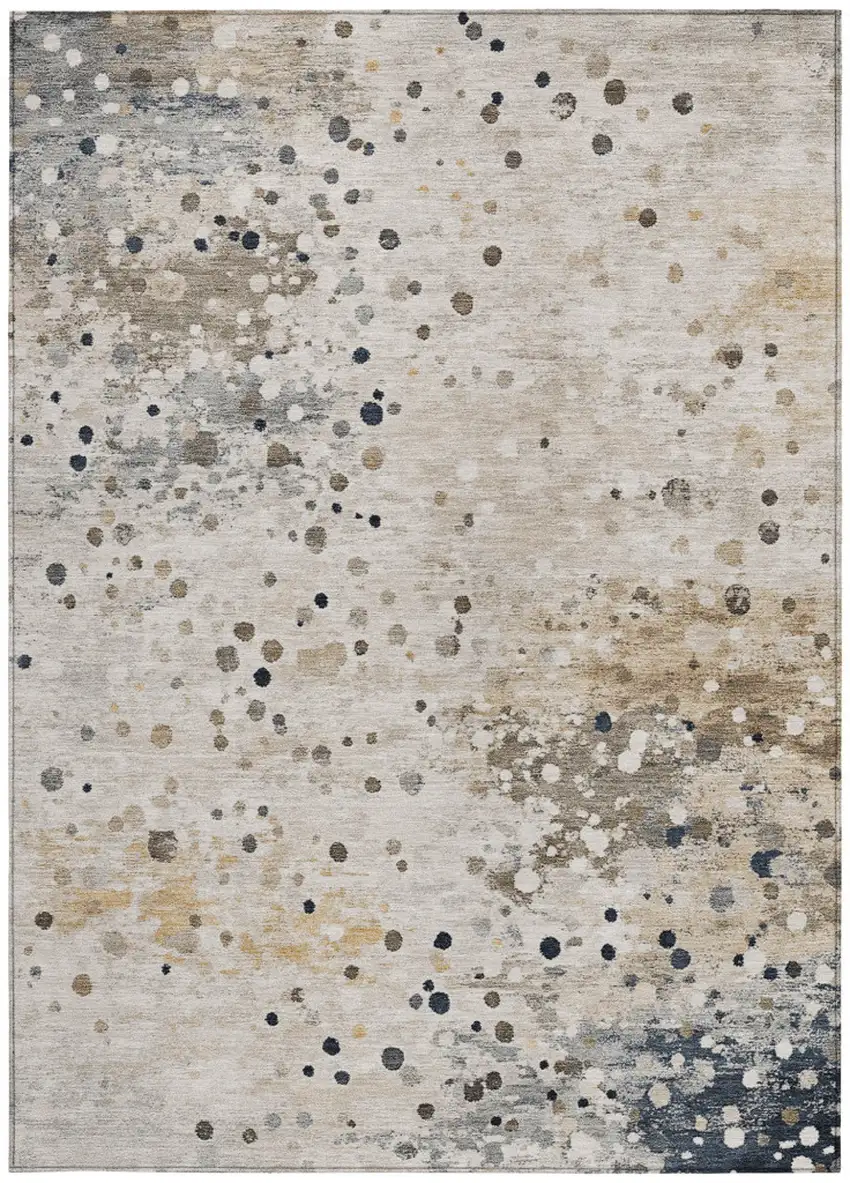 Ivory And Taupe Abstract Washable Indoor Outdoor Area Rug Photo 3