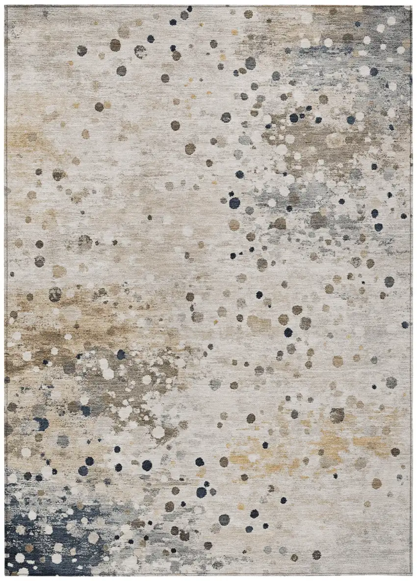 Ivory And Taupe Abstract Washable Indoor Outdoor Area Rug Photo 1