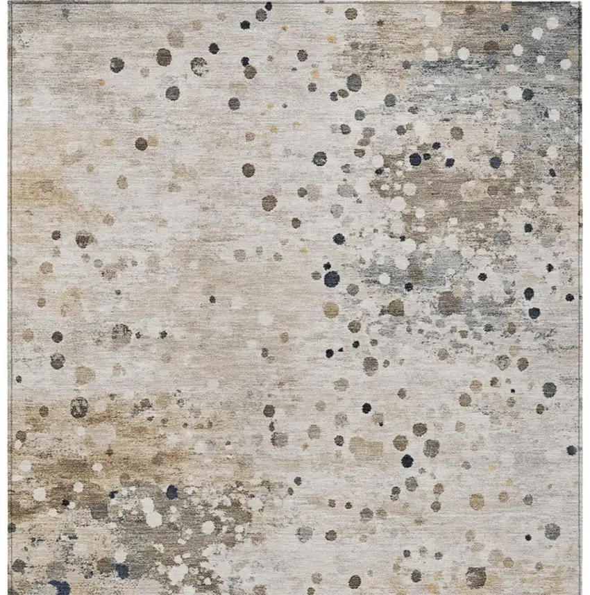 Ivory And Taupe Abstract Washable Indoor Outdoor Area Rug Photo 9