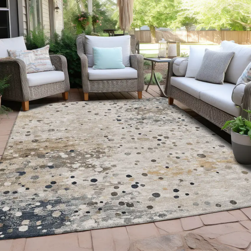 Ivory And Taupe Abstract Washable Indoor Outdoor Area Rug Photo 5
