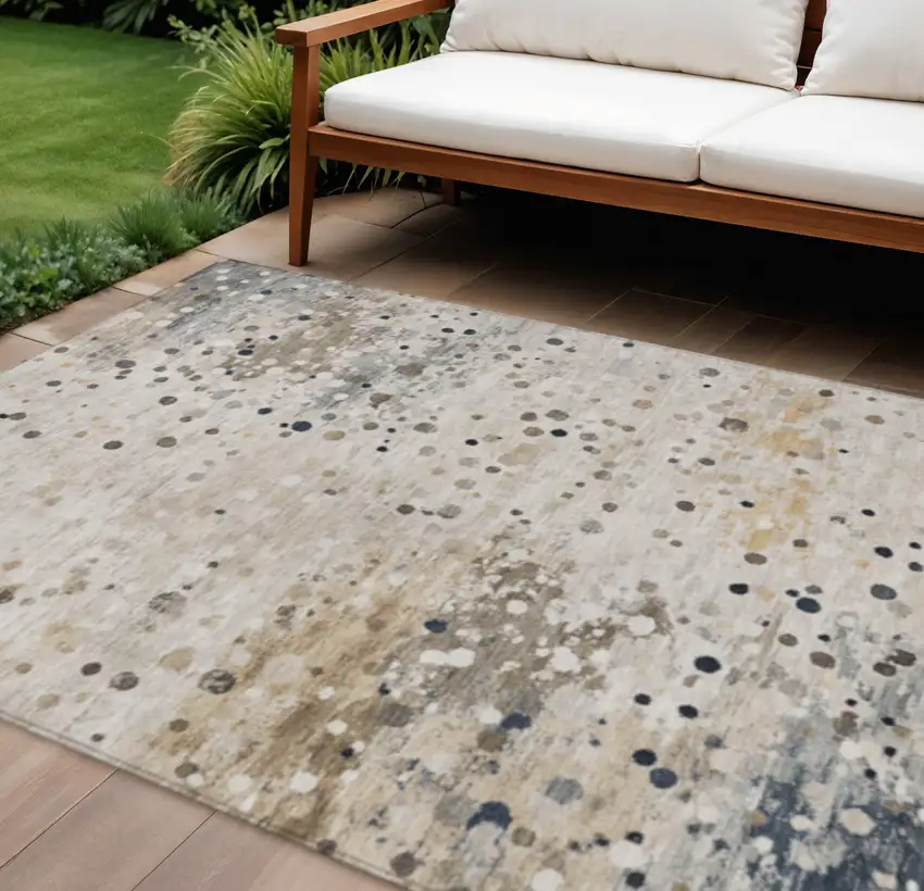 Ivory And Taupe Abstract Washable Indoor Outdoor Area Rug Photo 2