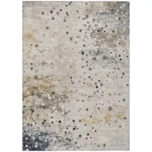 Photo of Ivory And Taupe Abstract Washable Indoor Outdoor Area Rug