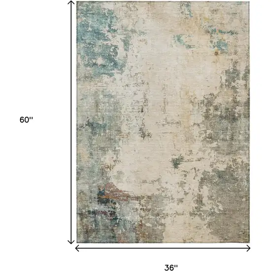 Ivory And Taupe Abstract Washable Indoor Outdoor Area Rug Photo 9