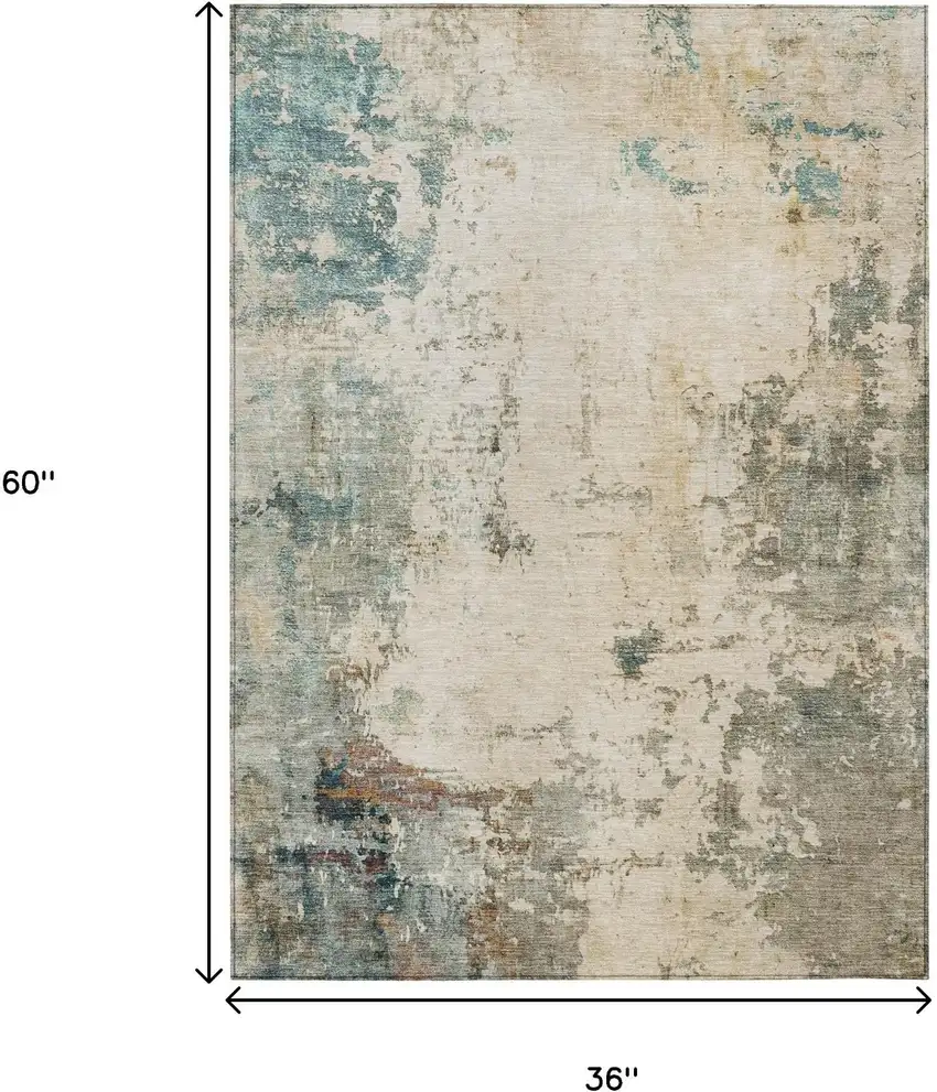 Ivory And Taupe Abstract Washable Indoor Outdoor Area Rug Photo 9