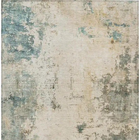 Ivory And Taupe Abstract Washable Indoor Outdoor Area Rug Photo 6