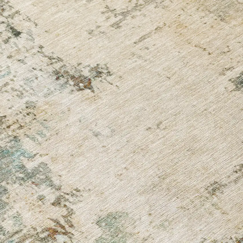 Ivory And Taupe Abstract Washable Indoor Outdoor Area Rug Photo 8