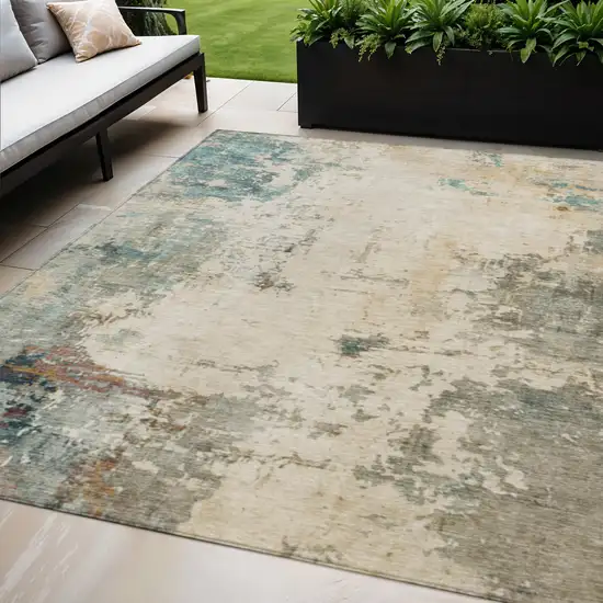 Ivory And Taupe Abstract Washable Indoor Outdoor Area Rug Photo 2