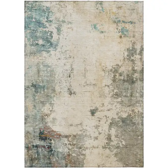 Ivory And Taupe Abstract Washable Indoor Outdoor Area Rug Photo 9