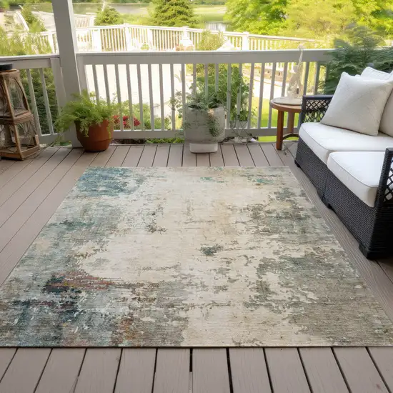Ivory And Taupe Abstract Washable Indoor Outdoor Area Rug Photo 8