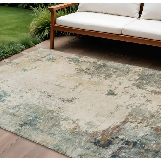 Ivory And Taupe Abstract Washable Indoor Outdoor Area Rug Photo 2