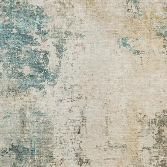 Ivory And Taupe Abstract Washable Indoor Outdoor Area Rug Photo 3