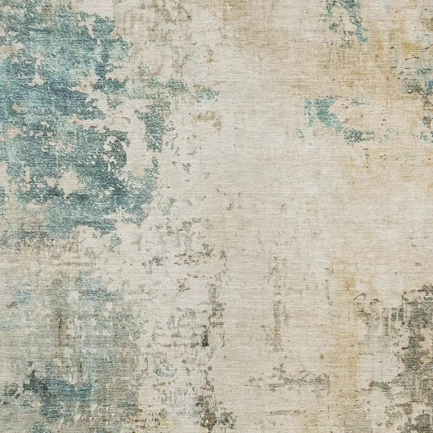 Ivory And Taupe Abstract Washable Indoor Outdoor Area Rug Photo 3