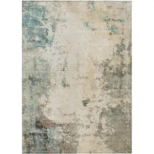 Photo of Ivory And Taupe Abstract Washable Indoor Outdoor Area Rug
