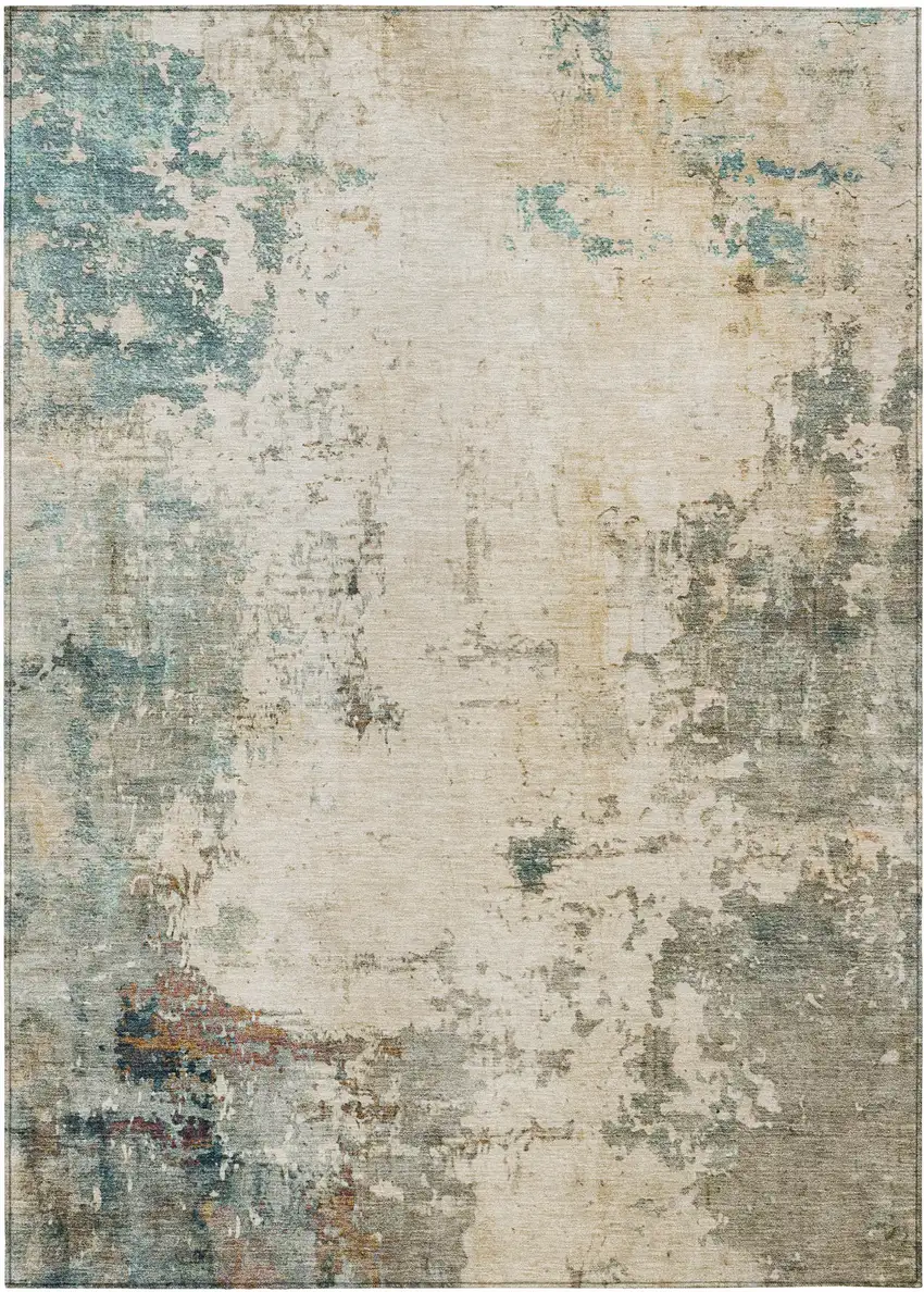 Ivory And Taupe Abstract Washable Indoor Outdoor Area Rug Photo 1