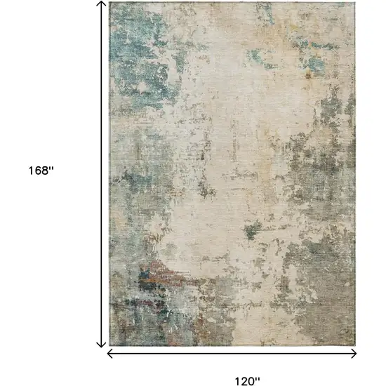 Ivory And Taupe Abstract Washable Indoor Outdoor Area Rug Photo 9