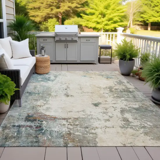 Ivory And Taupe Abstract Washable Indoor Outdoor Area Rug Photo 5