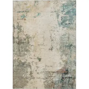 Photo of Ivory And Taupe Abstract Washable Indoor Outdoor Area Rug