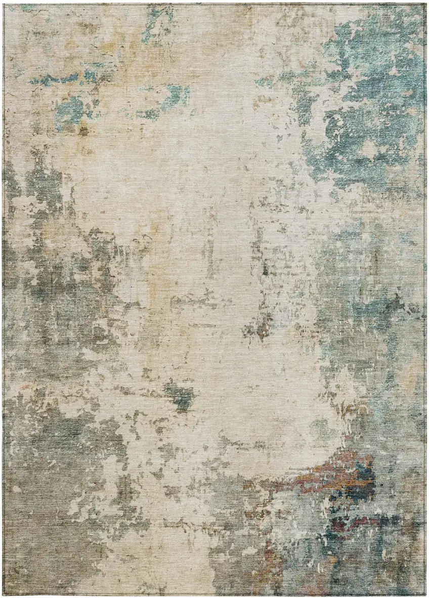 Ivory And Taupe Abstract Washable Indoor Outdoor Area Rug Photo 1