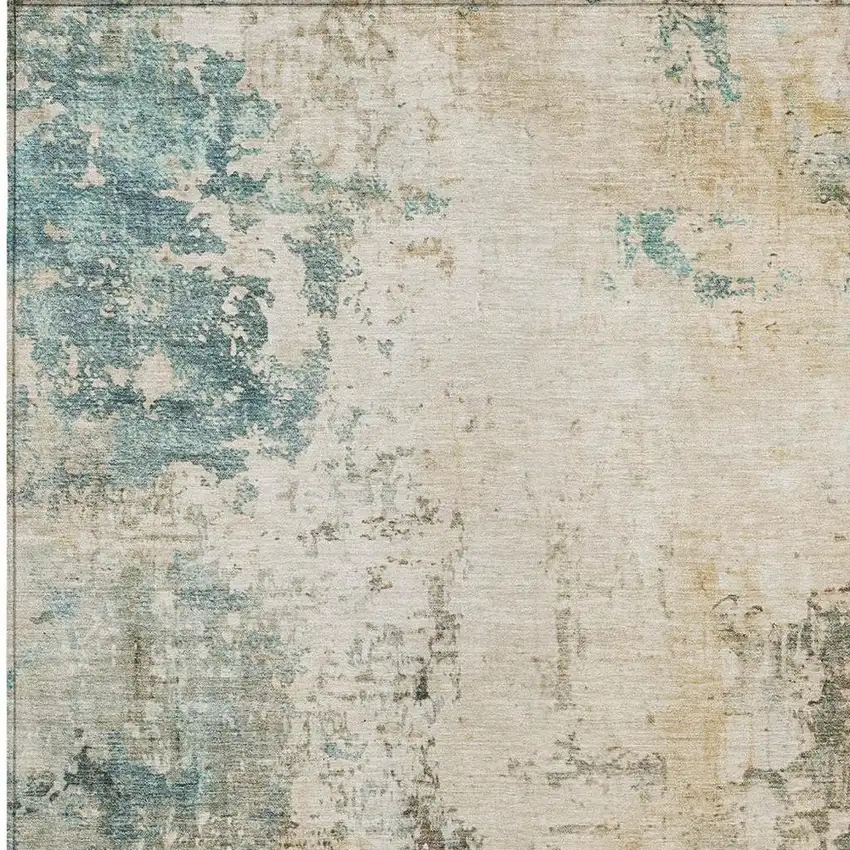 Ivory And Taupe Abstract Washable Indoor Outdoor Area Rug Photo 7