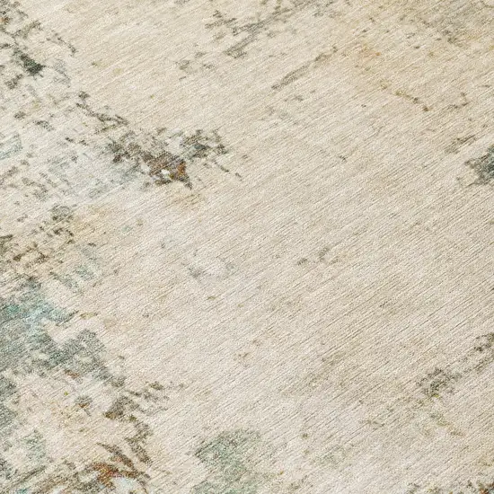 Ivory And Taupe Abstract Washable Indoor Outdoor Area Rug Photo 8