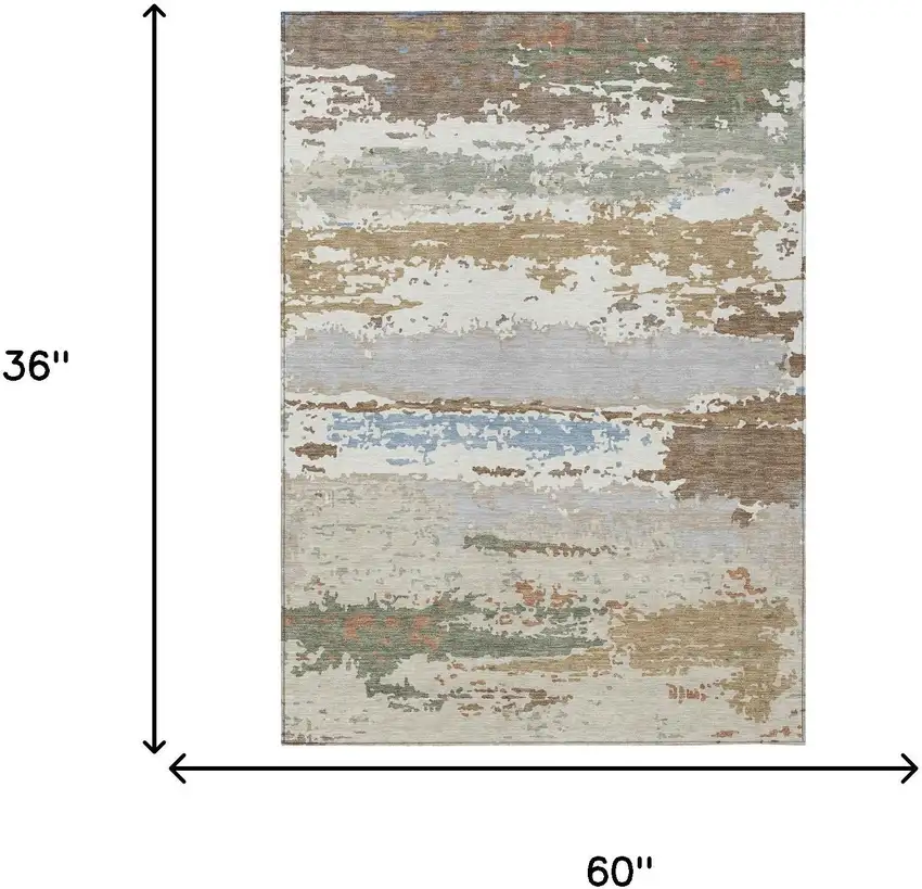 Ivory And Taupe Abstract Washable Indoor Outdoor Area Rug Photo 4