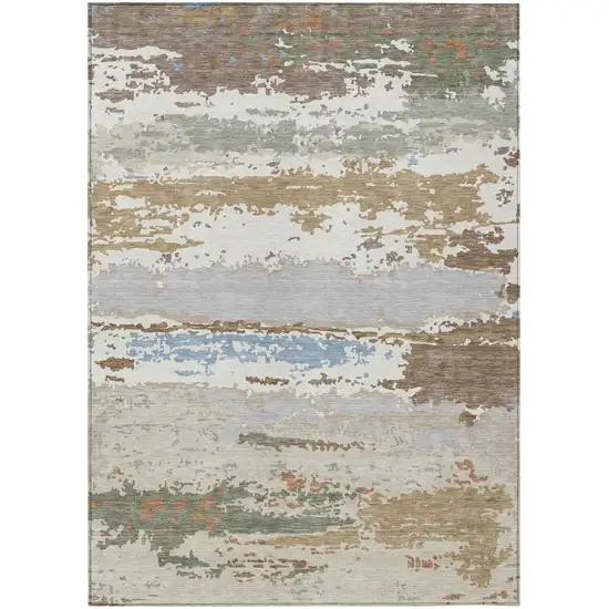 Ivory And Taupe Abstract Washable Indoor Outdoor Area Rug Photo 1