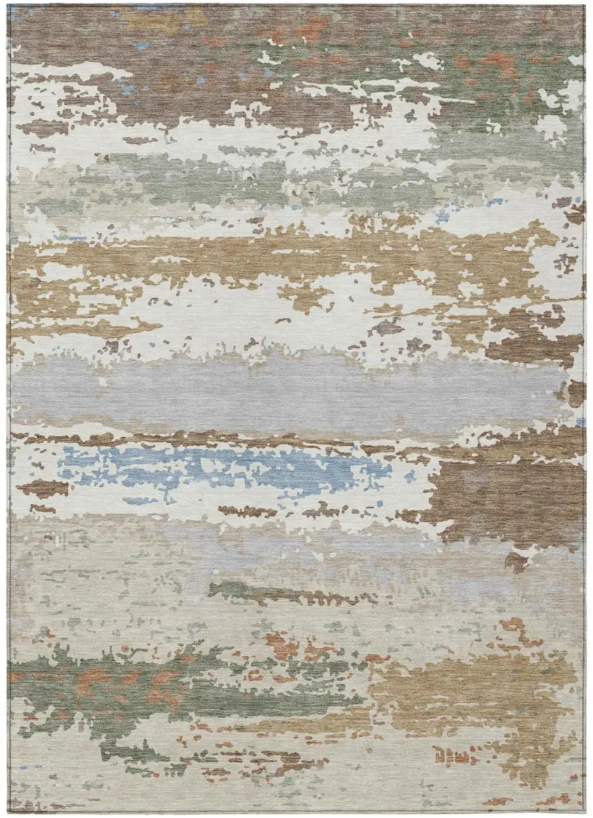 Ivory And Taupe Abstract Washable Indoor Outdoor Area Rug Photo 1