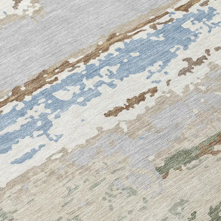 Ivory And Taupe Abstract Washable Indoor Outdoor Area Rug Photo 2