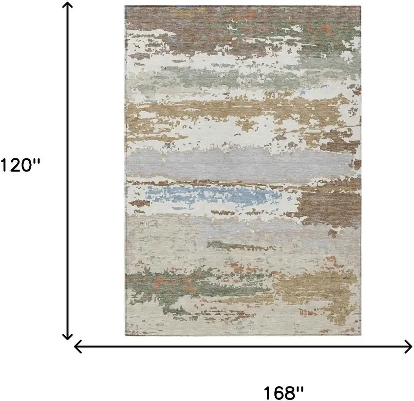 Ivory And Taupe Abstract Washable Indoor Outdoor Area Rug Photo 4