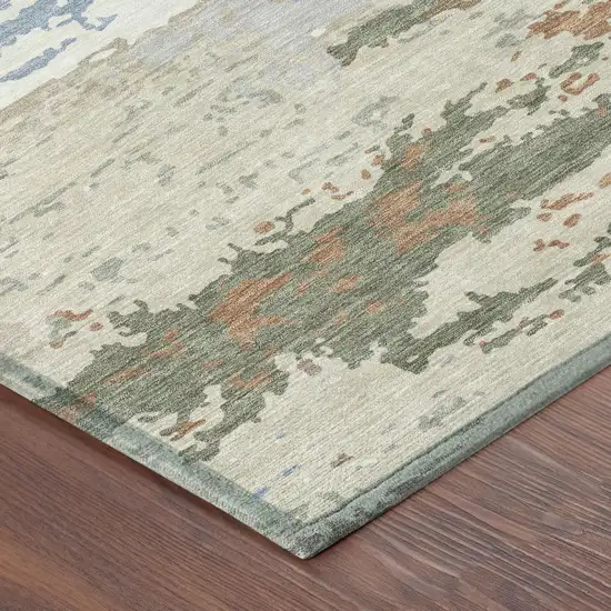 Ivory And Taupe Abstract Washable Indoor Outdoor Area Rug Photo 3