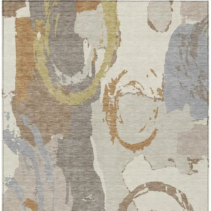 Ivory And Taupe Abstract Washable Indoor Outdoor Area Rug Photo 5
