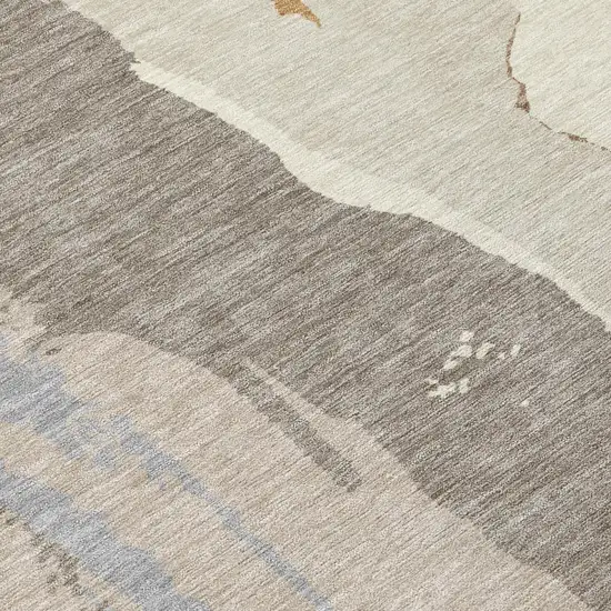 Ivory And Taupe Abstract Washable Indoor Outdoor Area Rug Photo 7