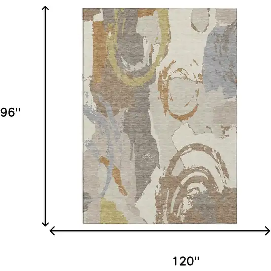Ivory And Taupe Abstract Washable Indoor Outdoor Area Rug Photo 8