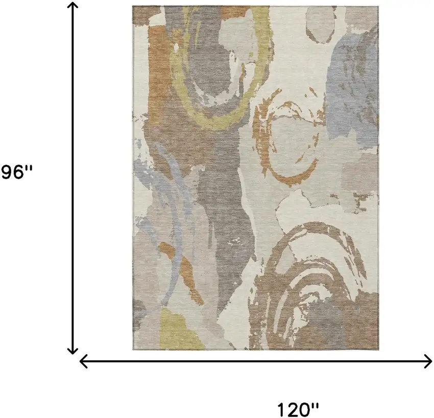 Ivory And Taupe Abstract Washable Indoor Outdoor Area Rug Photo 8