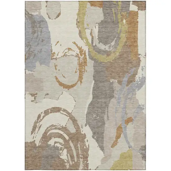 Ivory And Taupe Abstract Washable Indoor Outdoor Area Rug Photo 3
