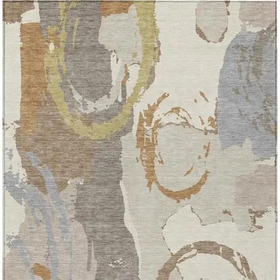 Ivory And Taupe Abstract Washable Indoor Outdoor Area Rug Photo 4