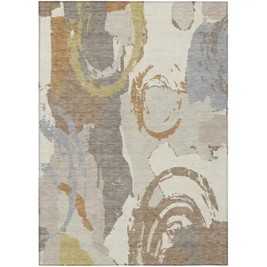 Ivory And Taupe Abstract Washable Indoor Outdoor Area Rug Photo 2