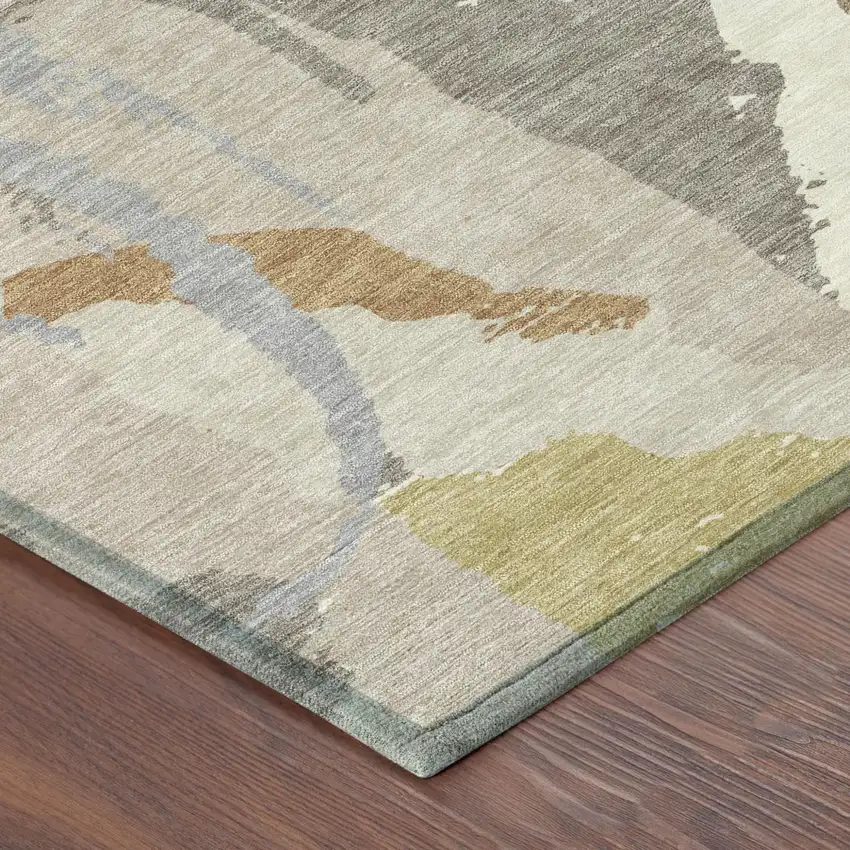 Ivory And Taupe Abstract Washable Indoor Outdoor Area Rug Photo 6