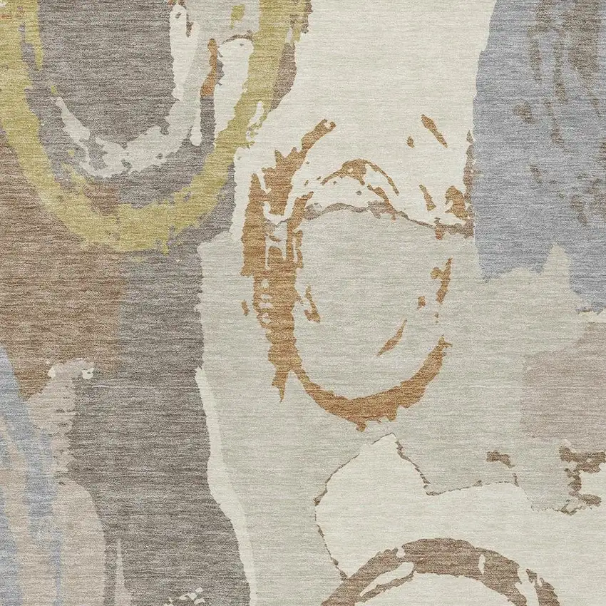 Ivory And Taupe Abstract Washable Indoor Outdoor Area Rug Photo 5