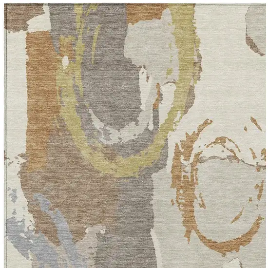 Ivory And Taupe Abstract Washable Indoor Outdoor Area Rug Photo 3