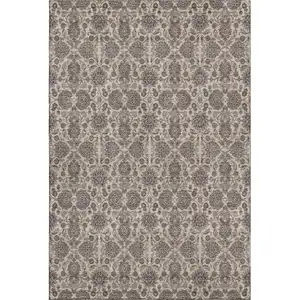 Photo of Ivory And Taupe Floral Washable Area Rug With UV Protection