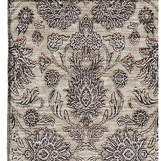 Ivory And Taupe Floral Washable Area Rug With UV Protection Photo 3
