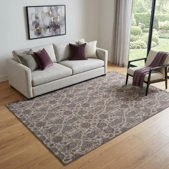 Ivory And Taupe Floral Washable Area Rug With UV Protection Photo 1