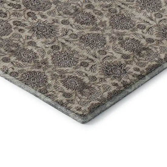 Ivory And Taupe Floral Washable Area Rug With UV Protection Photo 7